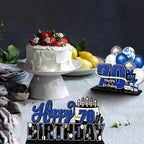 LINGTEER Happy 70th Birthday Blue Acrylic Table Topper Set – 3-Piece 70th Birthday Party Decor