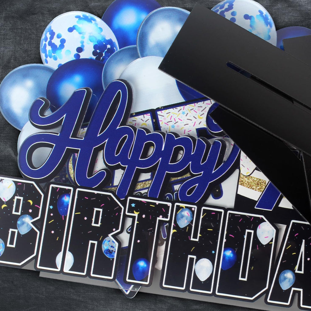LINGTEER Happy 70th Birthday Blue Acrylic Table Topper Set – 3-Piece 70th Birthday Party Decor