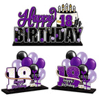 LINGTEER Happy 18th Birthday Purple Acrylic Table Topper Set - 3-Piece Party Decorations