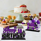 LINGTEER Happy 18th Birthday Purple Acrylic Table Topper Set - 3-Piece Party Decorations