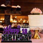 LINGTEER Happy 18th Birthday Purple Acrylic Table Topper Set - 3-Piece Party Decorations