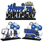 LINGTEER Happy 70th Birthday Blue Acrylic Table Topper Set – 3-Piece 70th Birthday Party Decor