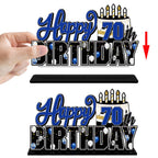LINGTEER Happy 70th Birthday Blue Acrylic Table Topper Set – 3-Piece 70th Birthday Party Decor