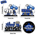 LINGTEER Happy 70th Birthday Blue Acrylic Table Topper Set – 3-Piece 70th Birthday Party Decor