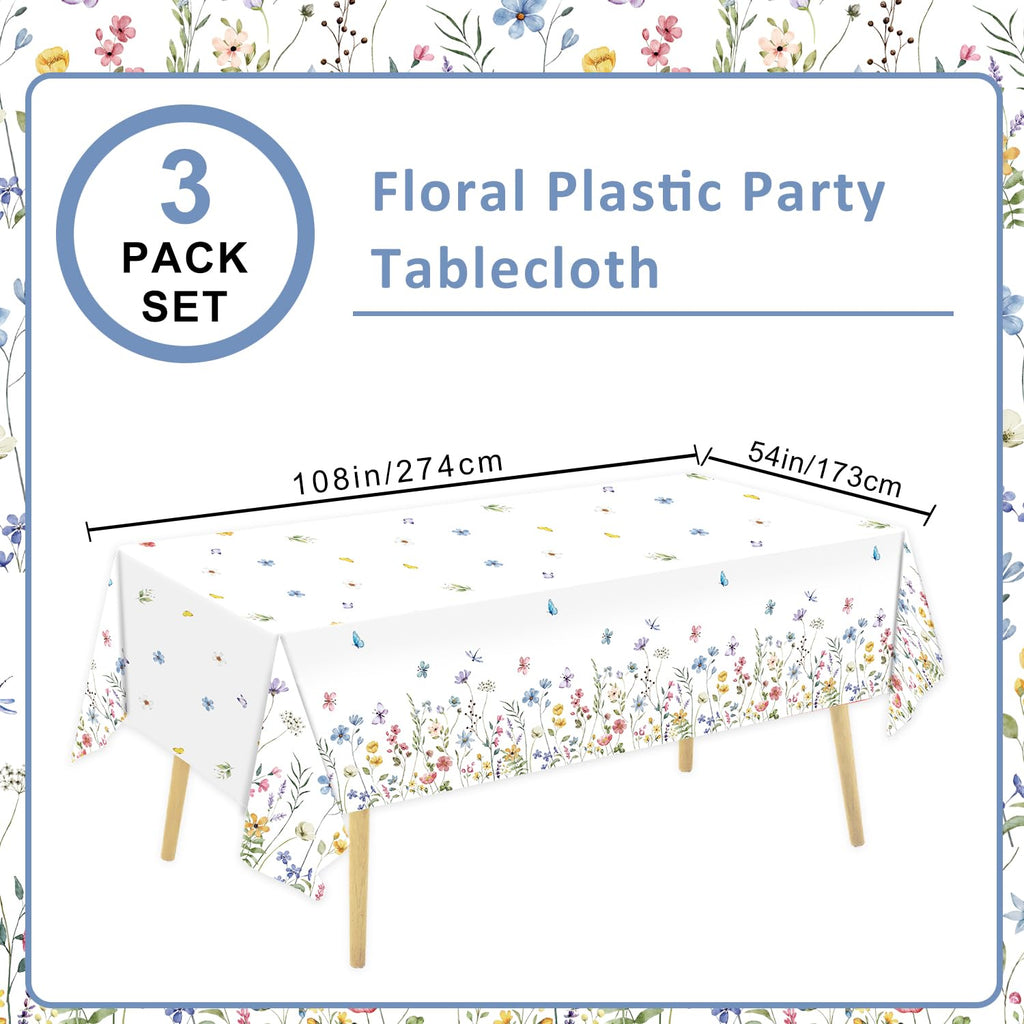 LINHAXM 3 Pack Spring Floral Tablecloths – 54 by 108 inches | Wildflower Butterflies