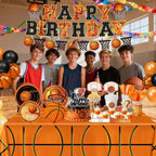 LINHAXM 202 Pcs Basketball Party Decorations – Plates, Cups, Napkins, Banner, Balloons (Serves 24)