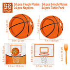 LINHAXM 96 PCS Basketball Party Decorations – Plates, Napkins & Forks for 24 Guests