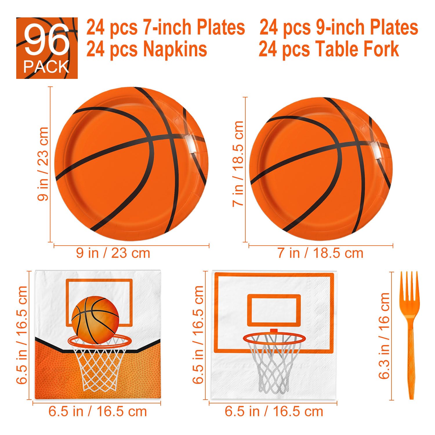 LINHAXM 96 PCS Basketball Party Decorations – Plates, Napkins & Forks for 24 Guests