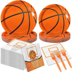 LINHAXM 96 PCS Basketball Party Decorations – Plates, Napkins & Forks for 24 Guests
