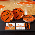 LINHAXM 96 PCS Basketball Party Decorations – Plates, Napkins & Forks for 24 Guests