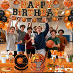 LINHAXM 202 Pcs Basketball Party Decorations – Plates, Cups, Napkins, Banner, Balloons (Serves 24)