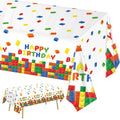 LINHAXM 3-Pack Building Block Tablecloth - Disposable Plastic Table Cover 54x108 in