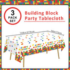 LINHAXM 3-Pack Building Block Tablecloth - Disposable Plastic Table Cover 54x108 in