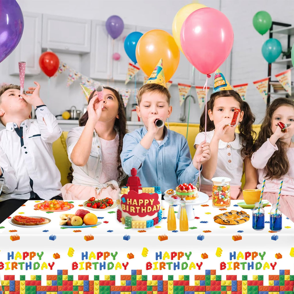 LINHAXM 3-Pack Building Block Tablecloth - Disposable Plastic Table Cover 54x108 in