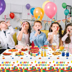 LINHAXM 3-Pack Building Block Tablecloth - Disposable Plastic Table Cover 54x108 in