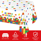 LINHAXM 3-Pack Building Block Tablecloth - Disposable Plastic Table Cover 54x108 in