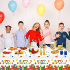 LINHAXM 3-Pack Building Block Tablecloth - Disposable Plastic Table Cover 54x108 in