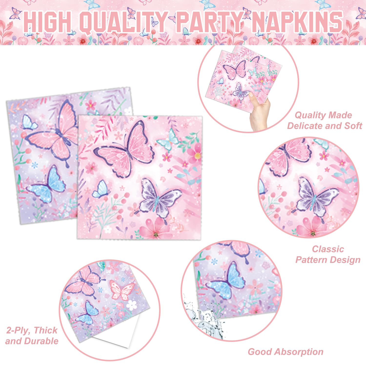 LINHAXM Butterfly Birthday Decorations for Girls – Plates, Napkins, Cups & More (Serves 20)