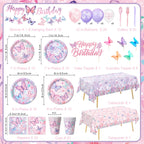 LINHAXM Butterfly Birthday Decorations for Girls – Plates, Napkins, Cups & More (Serves 20)