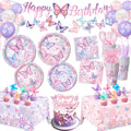 LINHAXM Butterfly Birthday Decorations for Girls – Plates, Napkins, Cups & More (Serves 20)