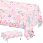 LINHAXM 3 Pack Butterfly Tablecloths – Disposable Plastic Table Covers, 108 x 54 in for Kids' Birthday Parties
