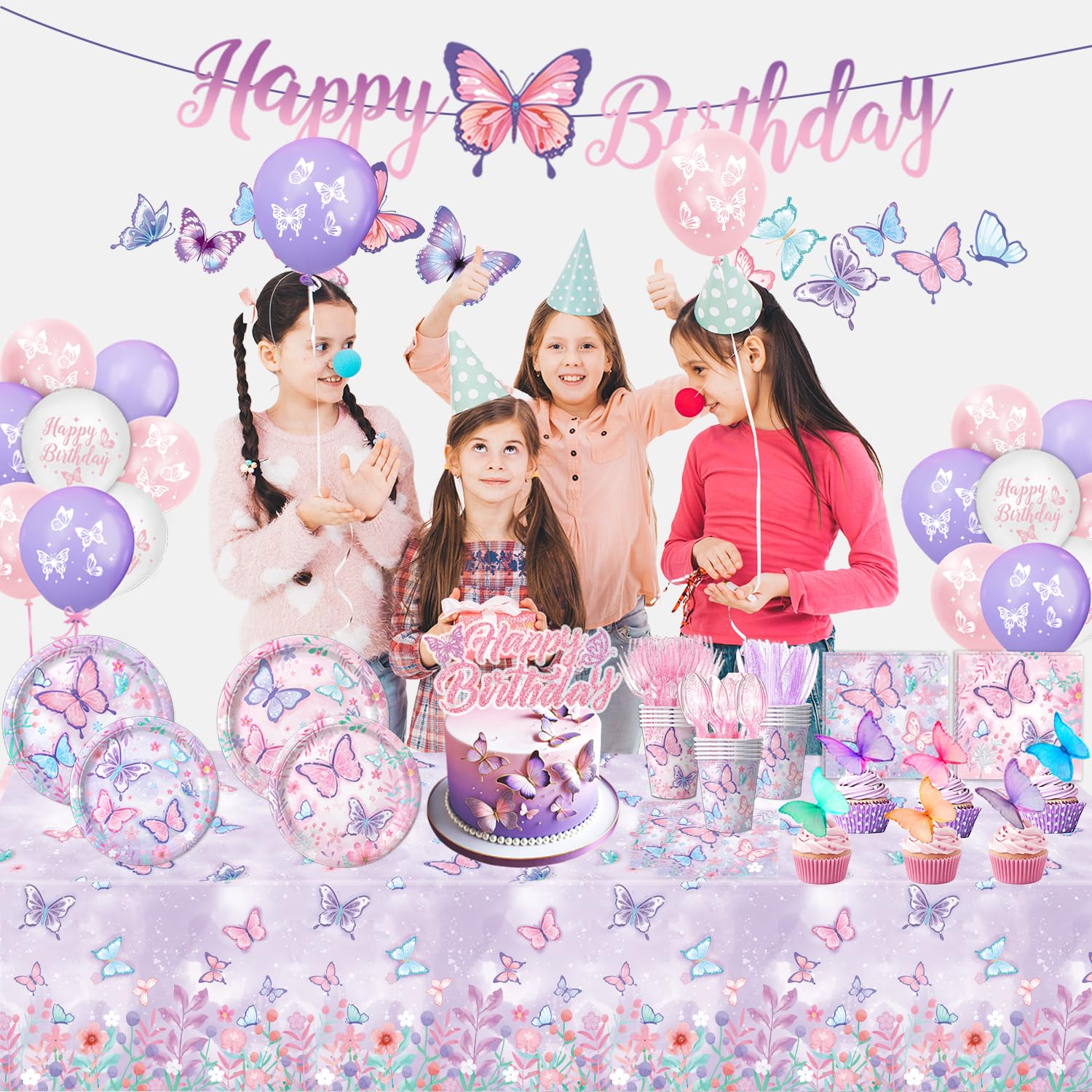LINHAXM Butterfly Birthday Decorations for Girls – Plates, Napkins, Cups & More (Serves 20)