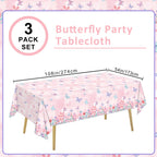 LINHAXM 3 Pack Butterfly Tablecloths – Disposable Plastic Table Covers, 108 x 54 in for Kids' Birthday Parties