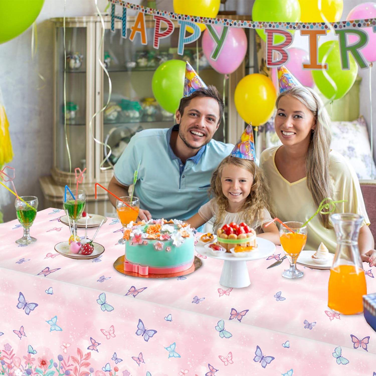LINHAXM 3 Pack Butterfly Tablecloths – Disposable Plastic Table Covers, 108 x 54 in for Kids' Birthday Parties