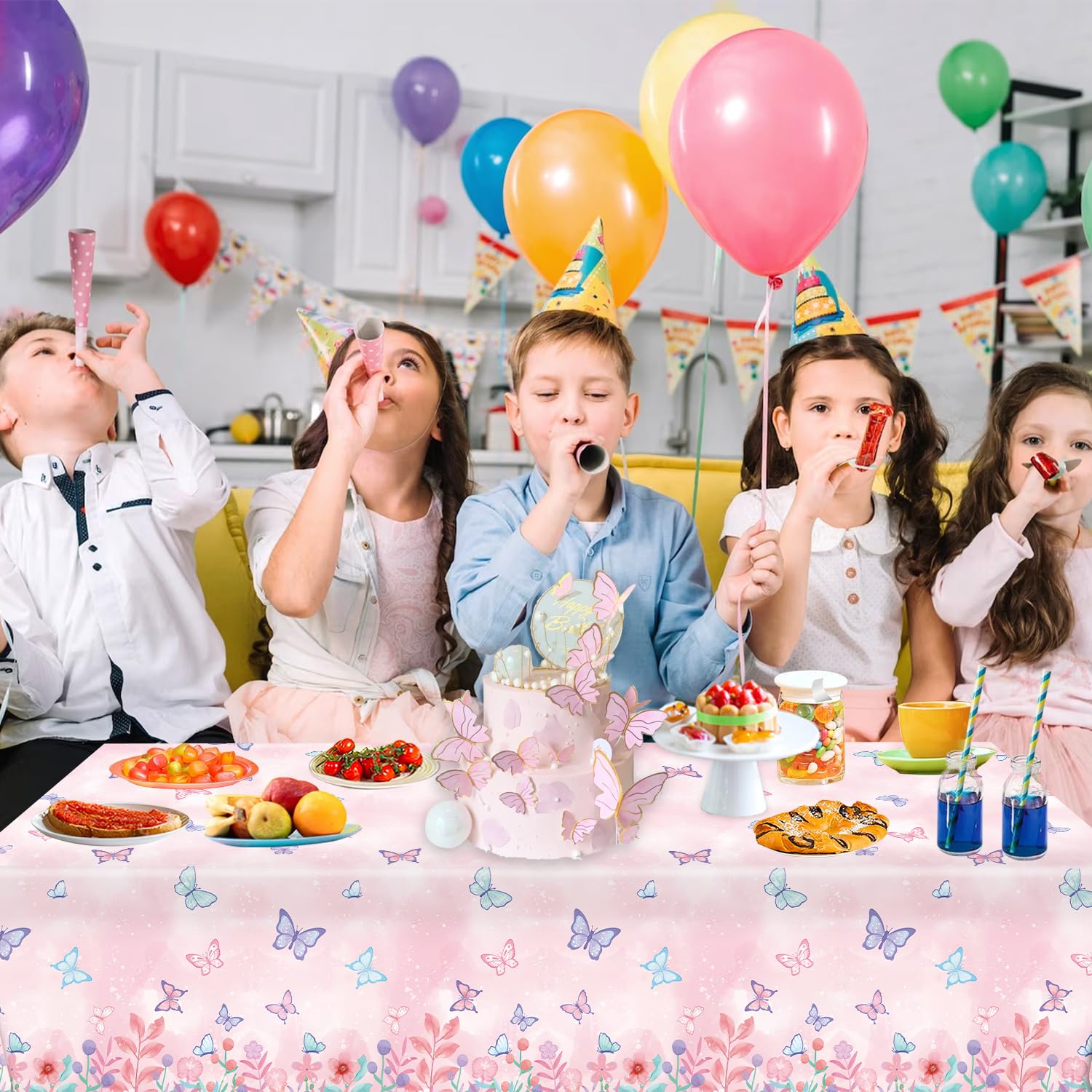 LINHAXM 3 Pack Butterfly Tablecloths – Disposable Plastic Table Covers, 108 x 54 in for Kids' Birthday Parties