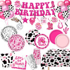 LINHAXM 131 PCS Cowgirl Birthday Party Decorations – Disco Western Party Kit Serves 24