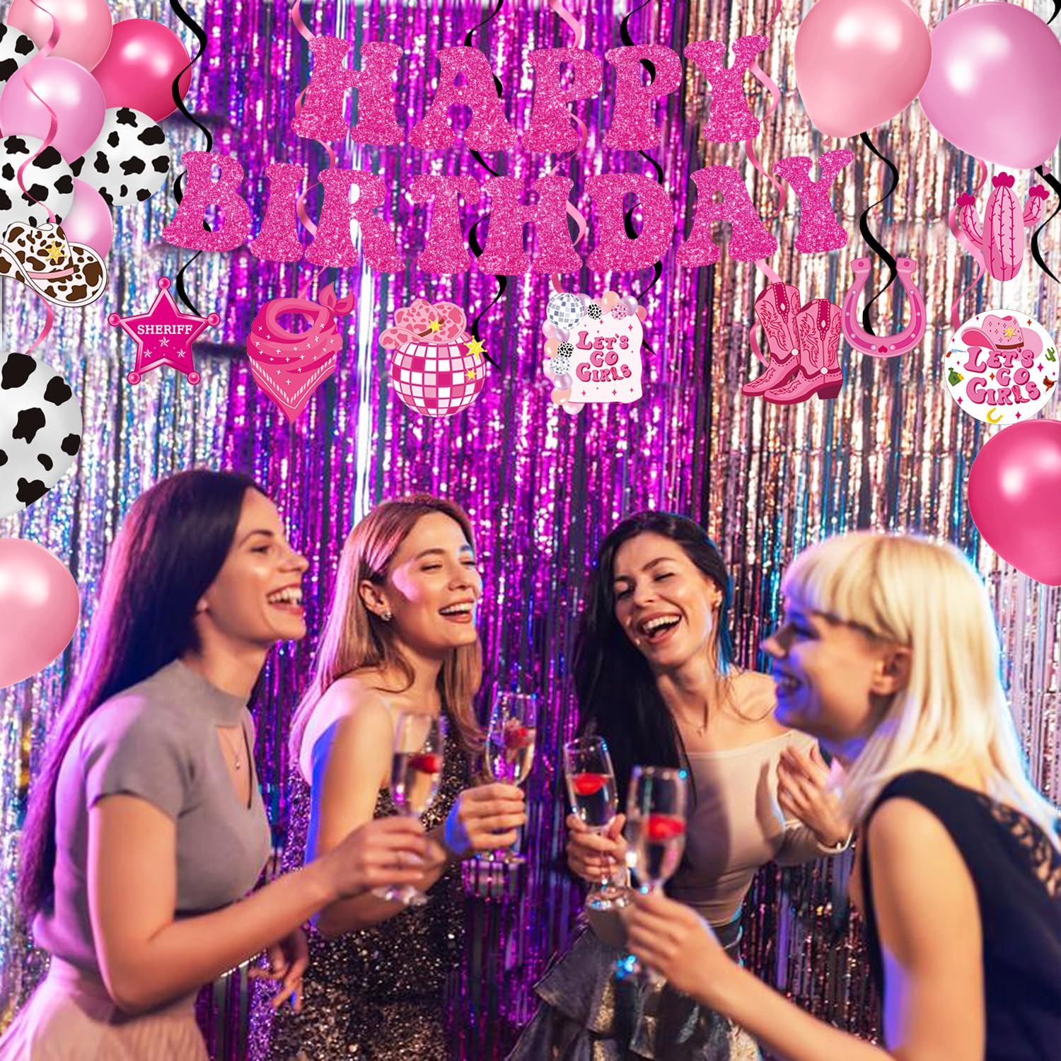 LINHAXM 131 PCS Cowgirl Birthday Party Decorations – Disco Western Party Kit Serves 24