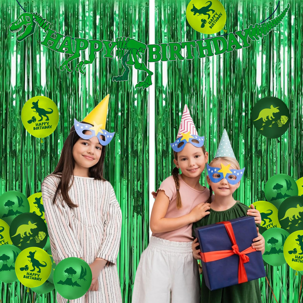 LINHAXM 166 PCS Dinosaur Birthday Decorations Kit – Plates, Cups, Banner, Tablecloth, Balloons for 20
