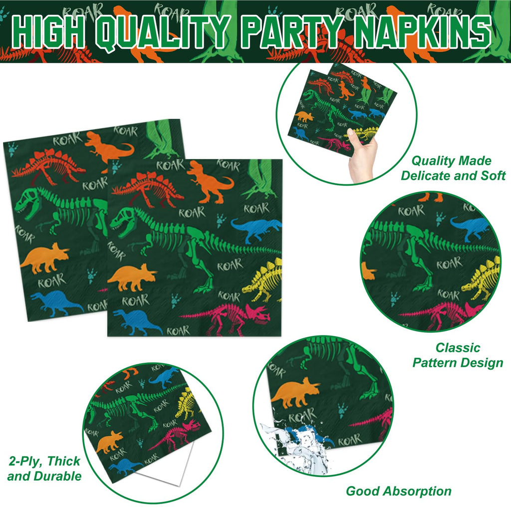 LINHAXM 166 PCS Dinosaur Birthday Decorations Kit – Plates, Cups, Banner, Tablecloth, Balloons for 20