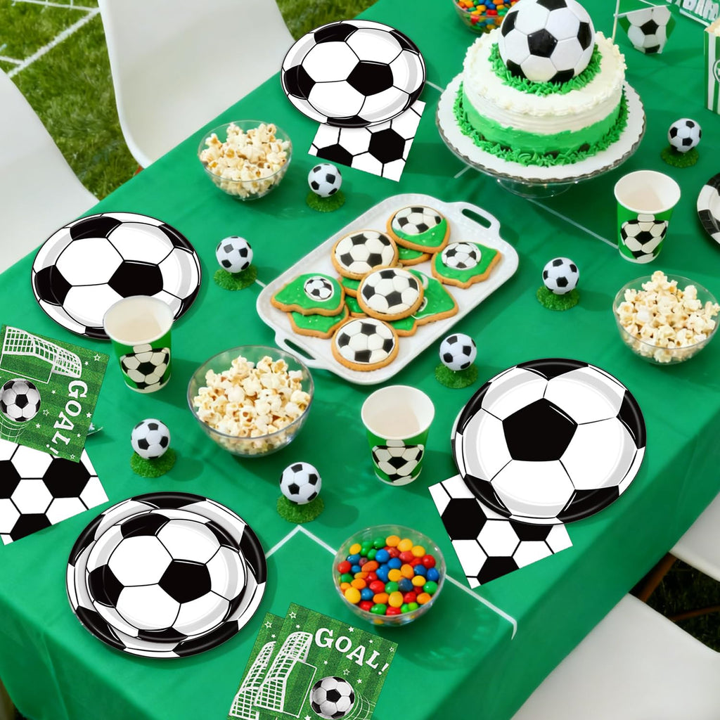 LINHAXM 150 PCS Soccer Plates & Napkins Set – Disposable Tableware for Soccer Birthday Party (Serves 50)