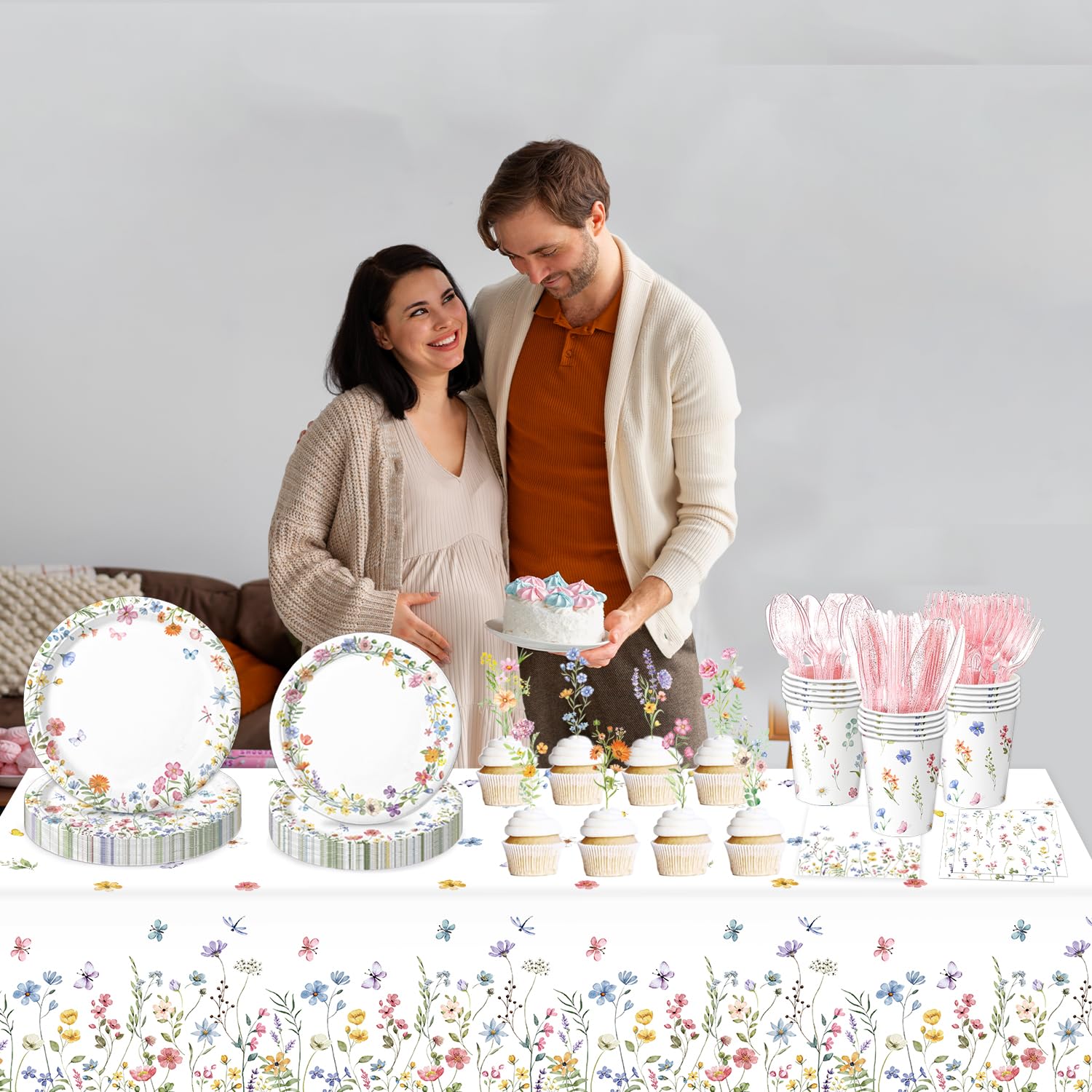 LINHAXM 3 Pack Spring Floral Tablecloths – 54 by 108 inches | Wildflower Butterflies