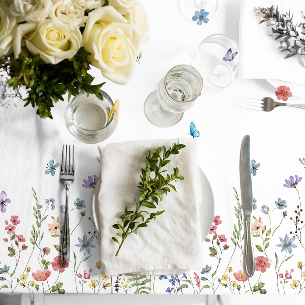 LINHAXM 3 Pack Spring Floral Tablecloths – 54 by 108 inches | Wildflower Butterflies