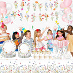 LINHAXM 175 PCS Spring Wildflower Party Decorations Kit – Floral Plates, Cups, Napkins & More (Serves 20)