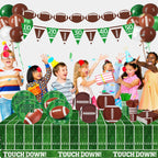 LINHAXM Football Party Decorations – Complete 24-Guest Tailgate Set with Plates, Napkins, Cups, Banner, Balloons & Tablecloth