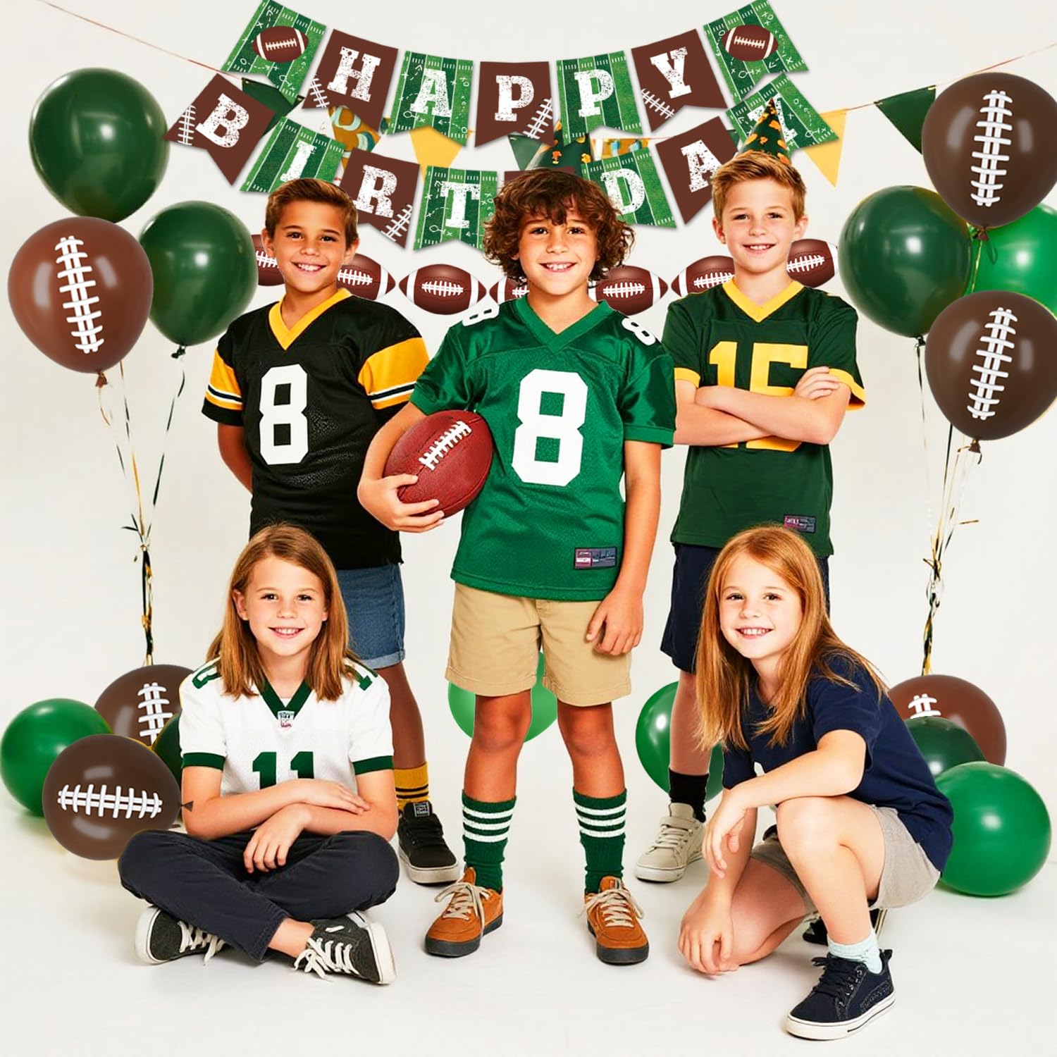 LINHAXM Football Birthday Party Decorations Kit for 24 — Plates, Napkins, Cups, Banner, Balloons & Tablecloth