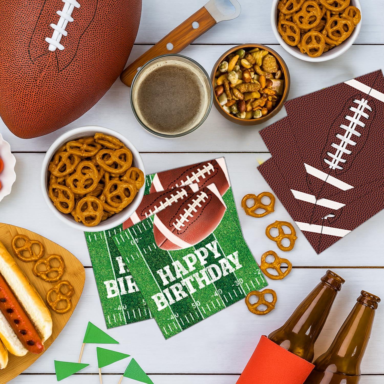LINHAXM Football Birthday Party Decorations Kit for 24 — Plates, Napkins, Cups, Banner, Balloons & Tablecloth