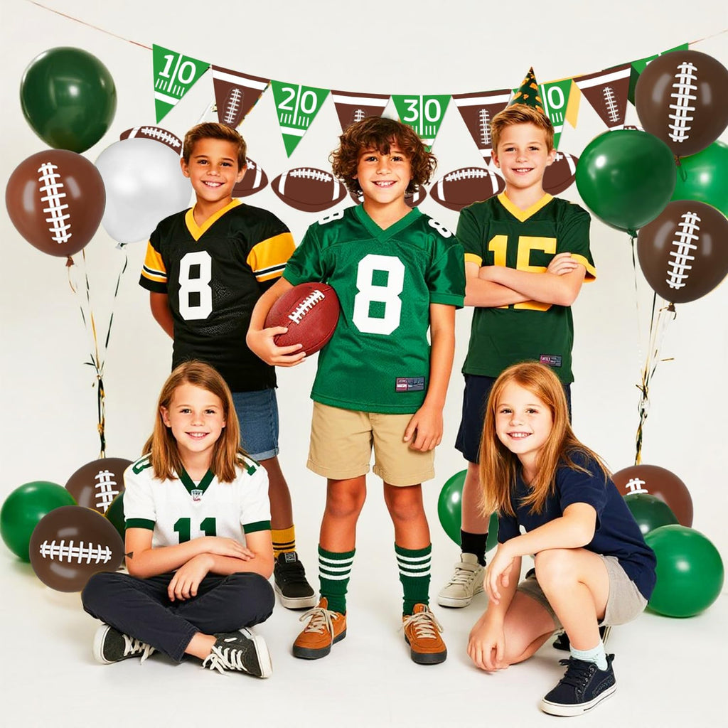 LINHAXM Football Party Decorations – Complete 24-Guest Tailgate Set with Plates, Napkins, Cups, Banner, Balloons & Tablecloth