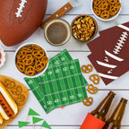 LINHAXM Football Party Decorations – Complete 24-Guest Tailgate Set with Plates, Napkins, Cups, Banner, Balloons & Tablecloth