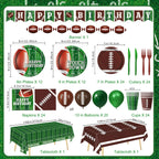 LINHAXM Football Birthday Party Decorations Kit for 24 — Plates, Napkins, Cups, Banner, Balloons & Tablecloth