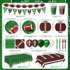 LINHAXM Football Party Decorations – Complete 24-Guest Tailgate Set with Plates, Napkins, Cups, Banner, Balloons & Tablecloth