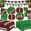 LINHAXM Football Party Decorations – Complete 24-Guest Tailgate Set with Plates, Napkins, Cups, Banner, Balloons & Tablecloth
