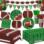 LINHAXM Football Party Decorations – Complete 24-Guest Tailgate Set with Plates, Napkins, Cups, Banner, Balloons & Tablecloth