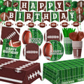 LINHAXM Football Birthday Party Decorations Kit for 24 — Plates, Napkins, Cups, Banner, Balloons & Tablecloth