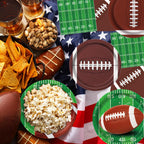 LINHAXM Football Party Decorations – Complete 24-Guest Tailgate Set with Plates, Napkins, Cups, Banner, Balloons & Tablecloth