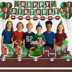 LINHAXM Football Birthday Party Decorations Kit for 24 — Plates, Napkins, Cups, Banner, Balloons & Tablecloth