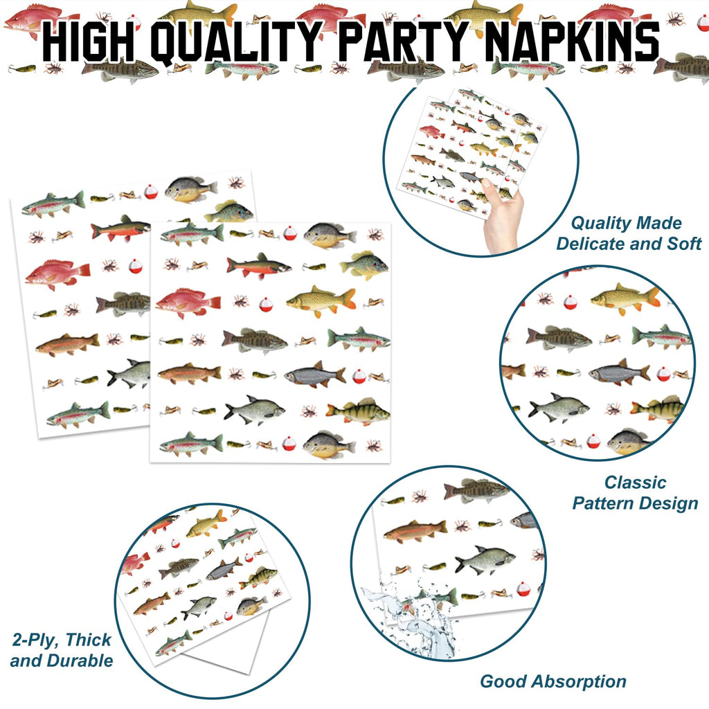 LINHAXM 170PCS Fishing Birthday Party Decorations – Gone Fishing Tableware Set with Plates, Cups, Cutlery, Banner, Tablecloth